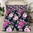 thumbnail image 2 of Feelyou Black Purple Flower Queen Sheet Sets, Retro French Floral Flat Sheet, Countryside Theme Queen Fitted Sheet, Lightweight Room Decor, 4-Piece, 2 of 7