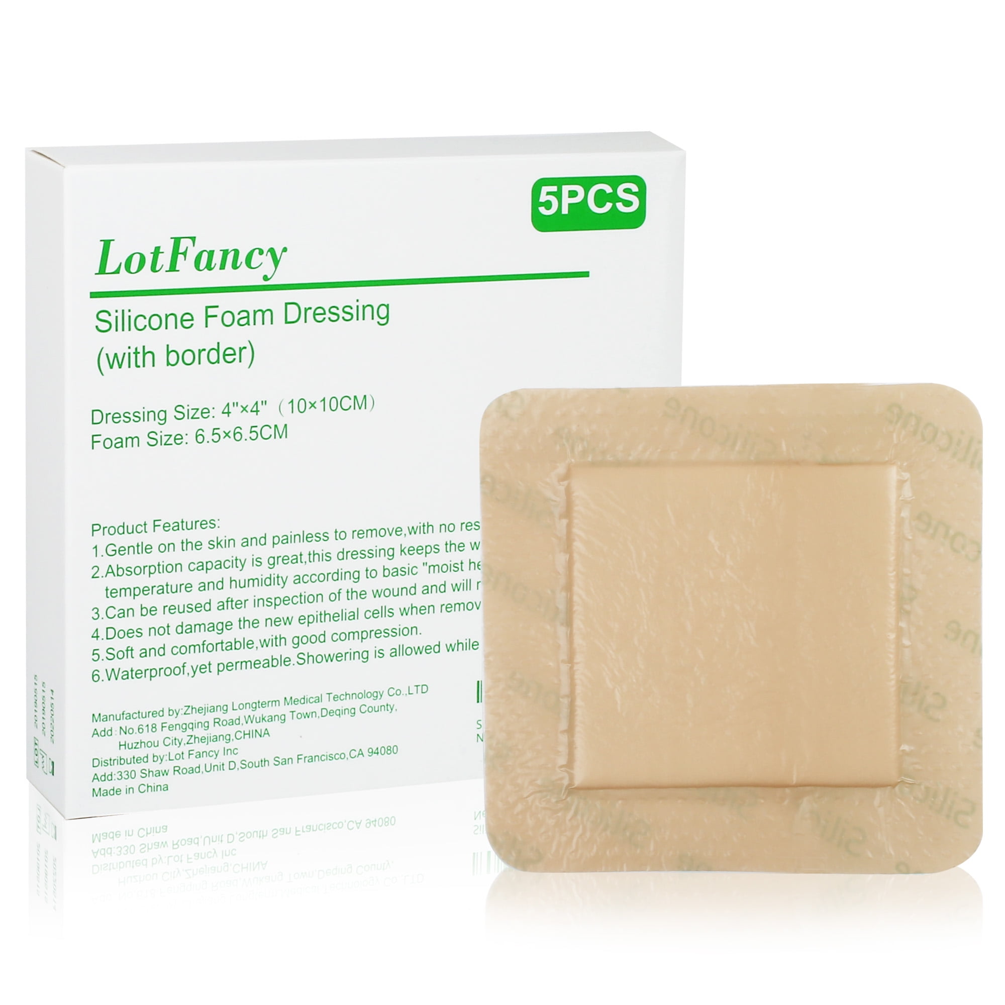 LotFancy 5 Silicone Foam Dressing with Border, 4x4 in, Adhesive ...