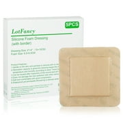 LotFancy Silicone Foam Dressing, 4x4 in, 5 Count, Adhesive Wound Dressing, Bed Sores, Wound Bandage