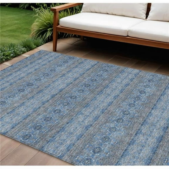 HomeRoots 578338 9 x 12 ft. Floral Medallion Washable Indoor & Outdoor Rectangle Area Rug, Navy Blue & Sky Blue
