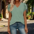 thumbnail image 2 of ZHYou Womens Tops,Dressy Casual Petal Sleeve Short Sleeve V Neck Shirts Work Business Vacation T Shirts,Green,L, 2 of 9