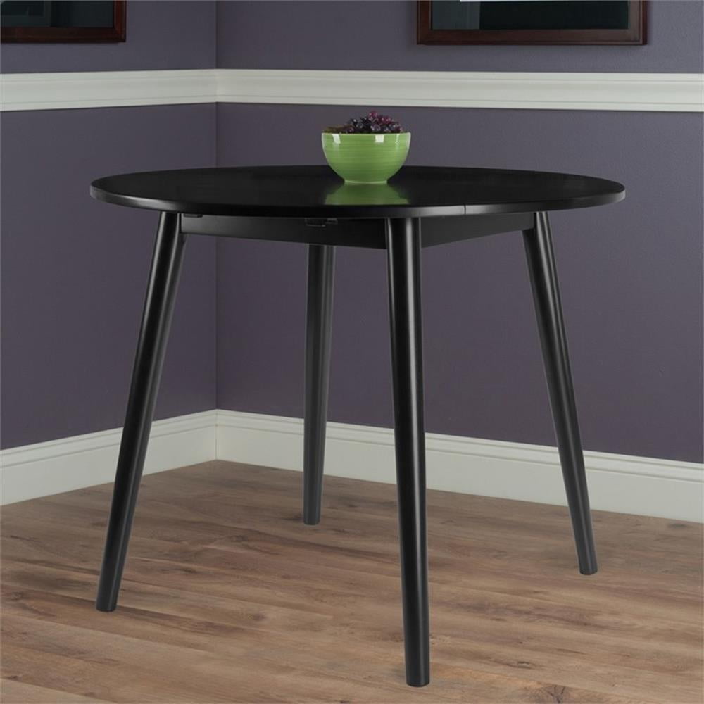 Winsome Moreno 36" Round Drop Leaf Transitional Solid Wood Dining Table in Black