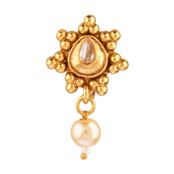 Efulgenz Indian Nose Ring Fake Nose Stud Pin Non Piercing Septum Jewelry Bridal Kundan Crystal Faux Pearl Tear Drop Traditional Rose Nose Ring Stud Jewelry for Women