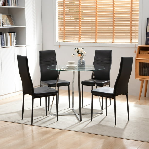 Surmoby Dinner Table Set for 4,Modern Tempered Glass Dining Table and