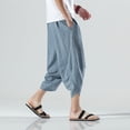thumbnail image 6 of 2023 Summer Harajuku Calf Length Casual Men's Pants Wide Leg Cotton Linen Harem Baggy Pants Fashion Men's Clothing, 6 of 6
