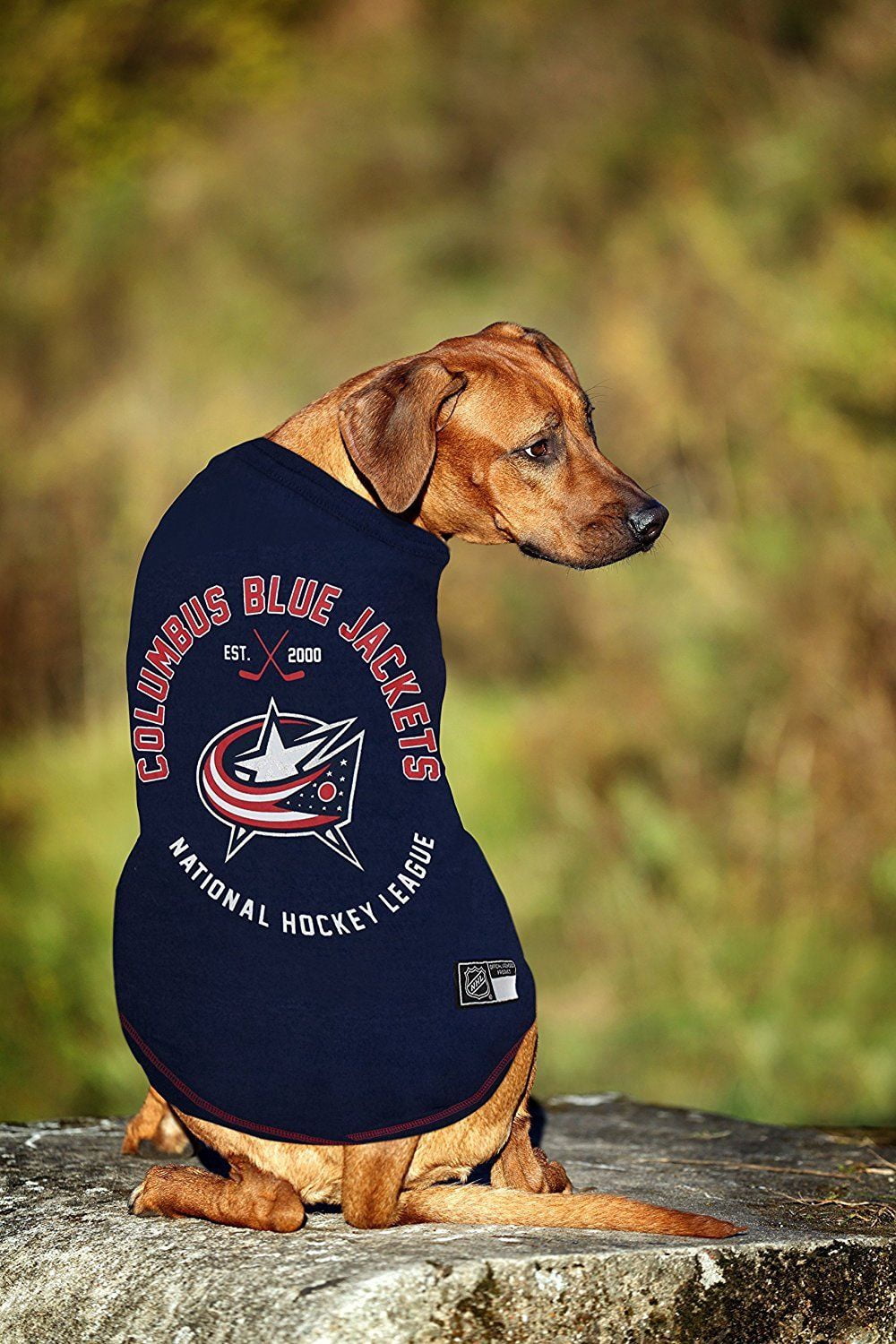 Pets First Stretchable NHL Columbus Dogs & Cats T-Shirt, Blue, Medium