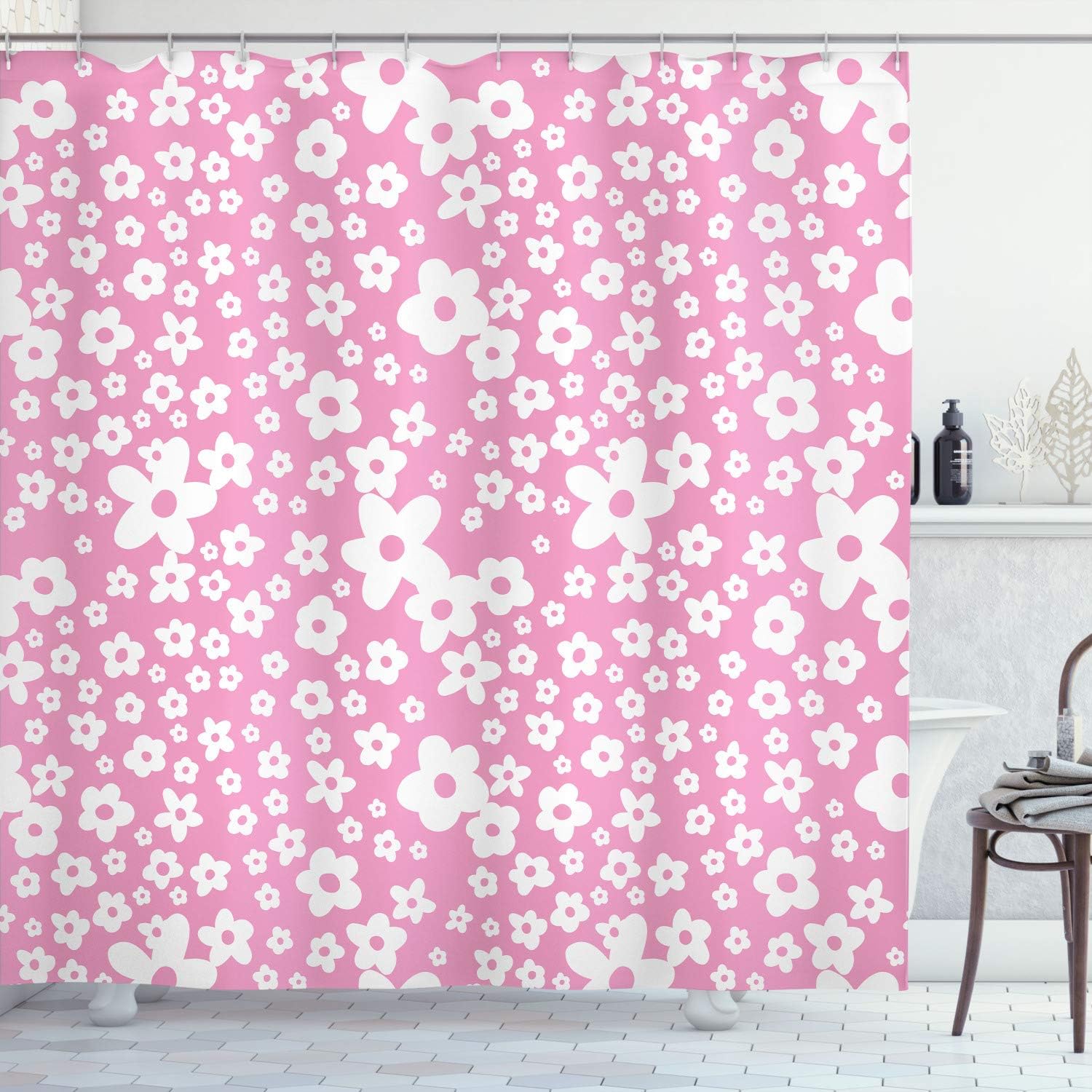 JOOCAR Floral Shower Curtain, Graphic Daisy Blossoms Design Colorful