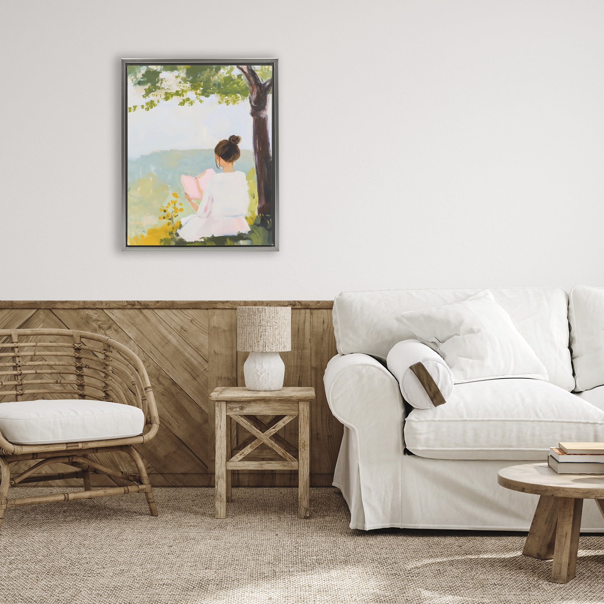 Stupell Industries Girl Reading in Nature Gray Framed Floater Canvas Wall Art, design by The Prints Vibe