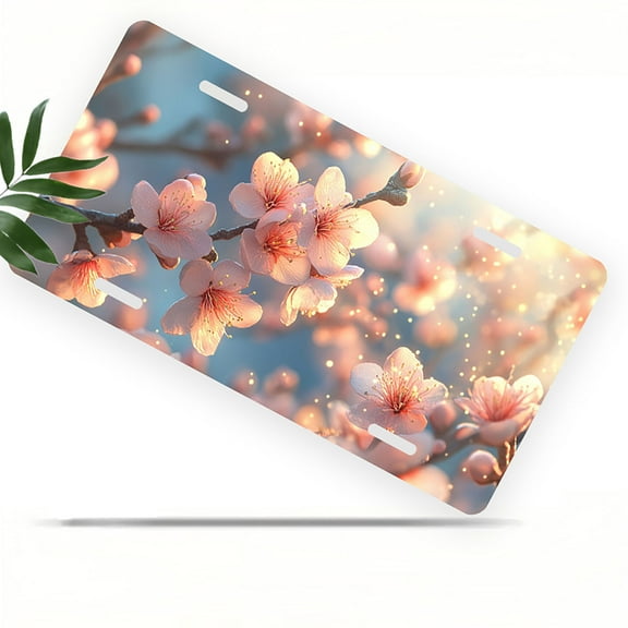 License Plate, Sunlit Cherry Blossoms Decorative Front,Personalized Stainless Steel License Plate Cover For Men Women,12.2" X 6.2"