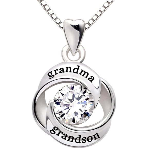 ALOV Jewelry Sterling Silver grandma and grandson Love Heart Cubic Zirconia Pendant Necklace