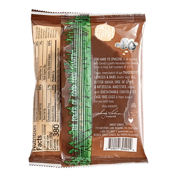 Sweet Street Desserts Sandy’s Amazing Chocolate Chunk Manifesto Cookie, Non-GMO, 2.8 oz Each (8 Pack)