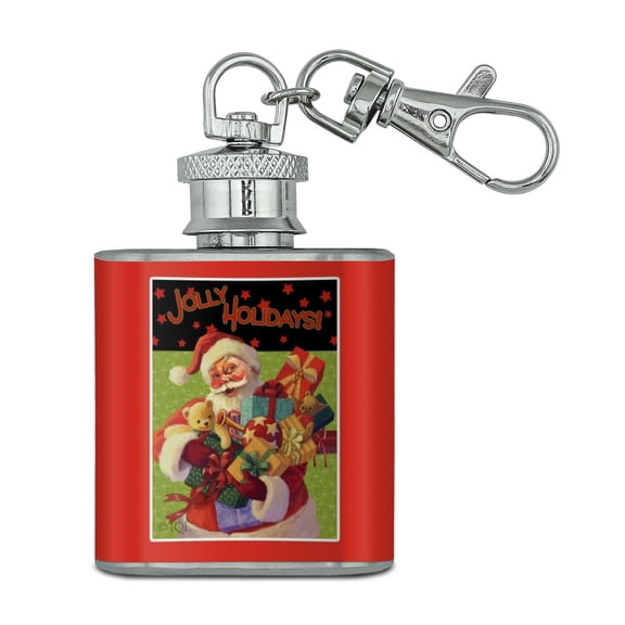 Christmas Jolly Holidays Santa Graphic Stainless Steel 1oz Mini Flask Key Chain