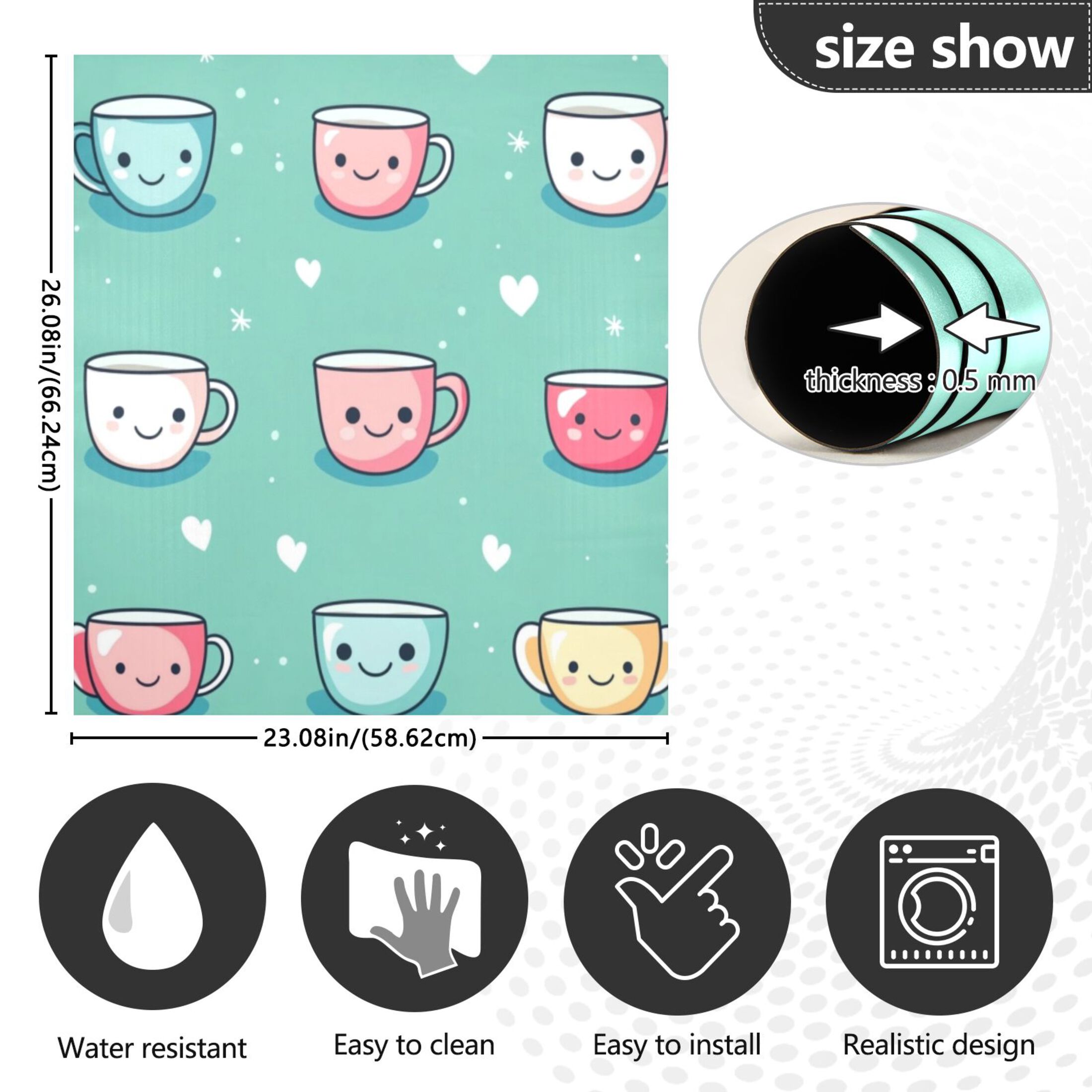 Dishwasher Magnetic Sticker 23x26 Inch Refrigerator Magnetic Sticker Washing Machine Magnetic Sticker Kitchen Panel Magnetic Sticker Home Decor Colorful Cute Cartoon Teacups