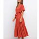 thumbnail image 5 of Gibobby Vestidos Casuales para Mujer Vestido de empalme de manga acampanada con cordones y cuello en V de color sólido de moda informal para mujer(Naranja,XL), 5 of 5