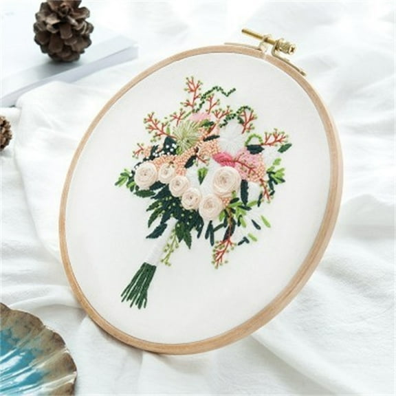 EDHITNR Embroidery Kit, Full Range Floral Stamped Embroidery Cloth with Hoop, Complete Hand Embroidery Set with Pattern Threads Needles, DIY Needlepoint Craft Kit for Adults Beginners Gifts