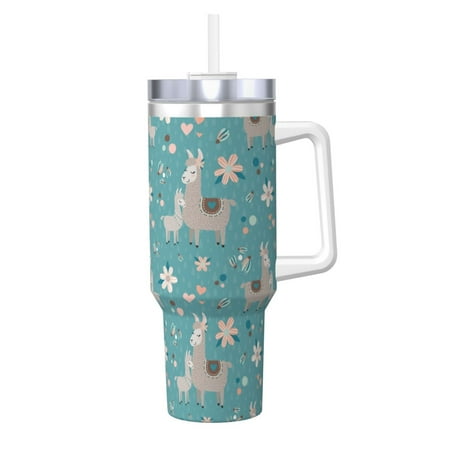 

Uemuo Teal Mama Llama Print 40oz Ice Bully With Handle And Straw Stainless Steel Vacuum Insulated Cup And 2 In 1 Straw Lid Insulated Travel Tumbler