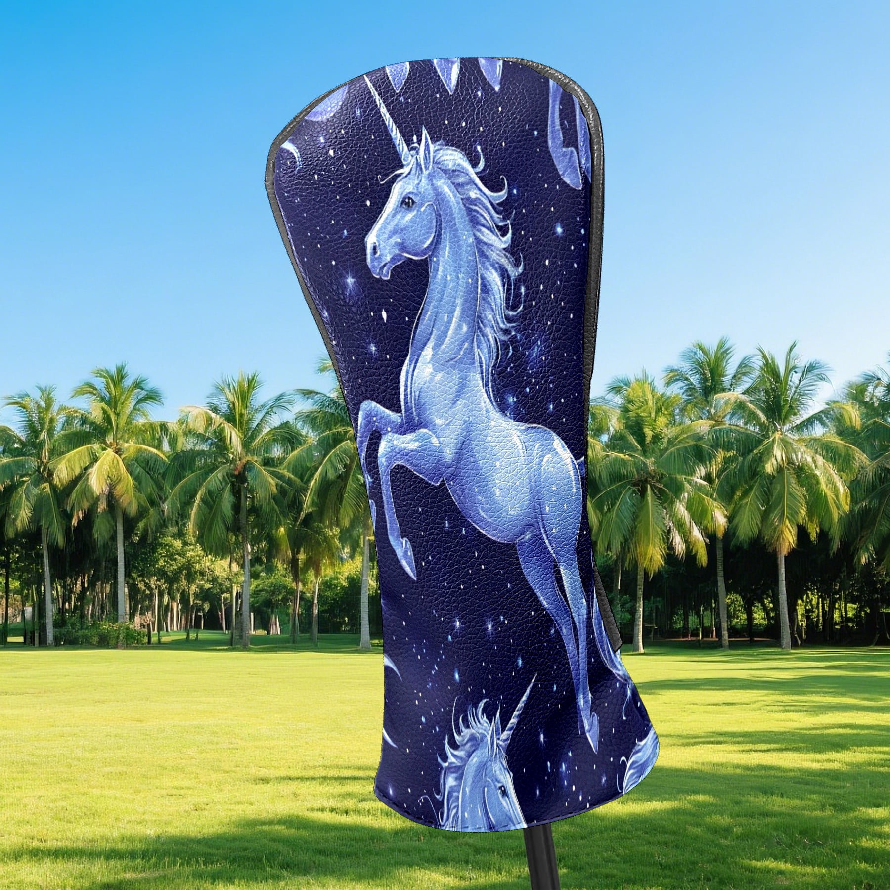 Golf Club Covers, Blue UnicornStar Premium PU Leather Driver Hybrid Putter Head Covers with Velvet Lining, Waterproof Golf Gifts for Men Women