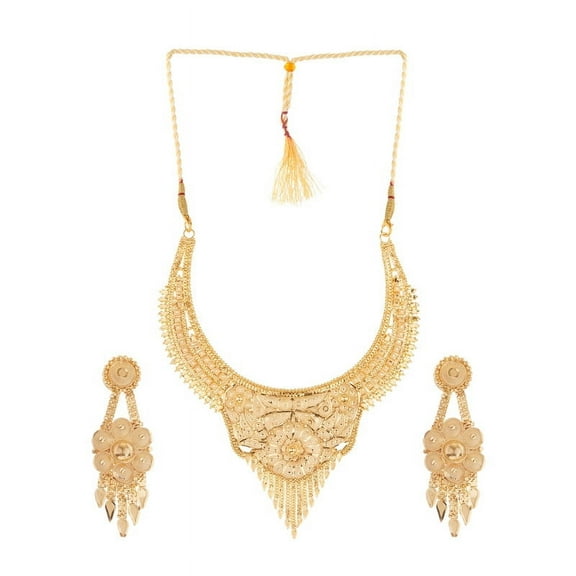South Indian Bollywood Gold Plated Necklace Set with Matching Drop Earrings – Traditional Ethnic Jewelry for All Occasions
