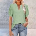 thumbnail image 2 of Womens Tops! Yigetop Womens Summer Business Casual Blouses V Neck Short Sleeve Shirts Hollow Out Cute Lace Tops Eyelet Tops for Women Green1 2XL, 2 of 4