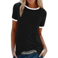 thumbnail image 2 of Kagetolytai Womens Tops Women's Summer Casual Round Neck White Contrast Short Sleeve Summer Tops for Women 2024 Black 3X, 2 of 6