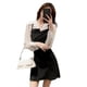 thumbnail image 1 of Vestido falso de dos piezas para mujer, vestido de manga larga con tirantes finos, costuras irregulares en blanco y negro, 1 of 8