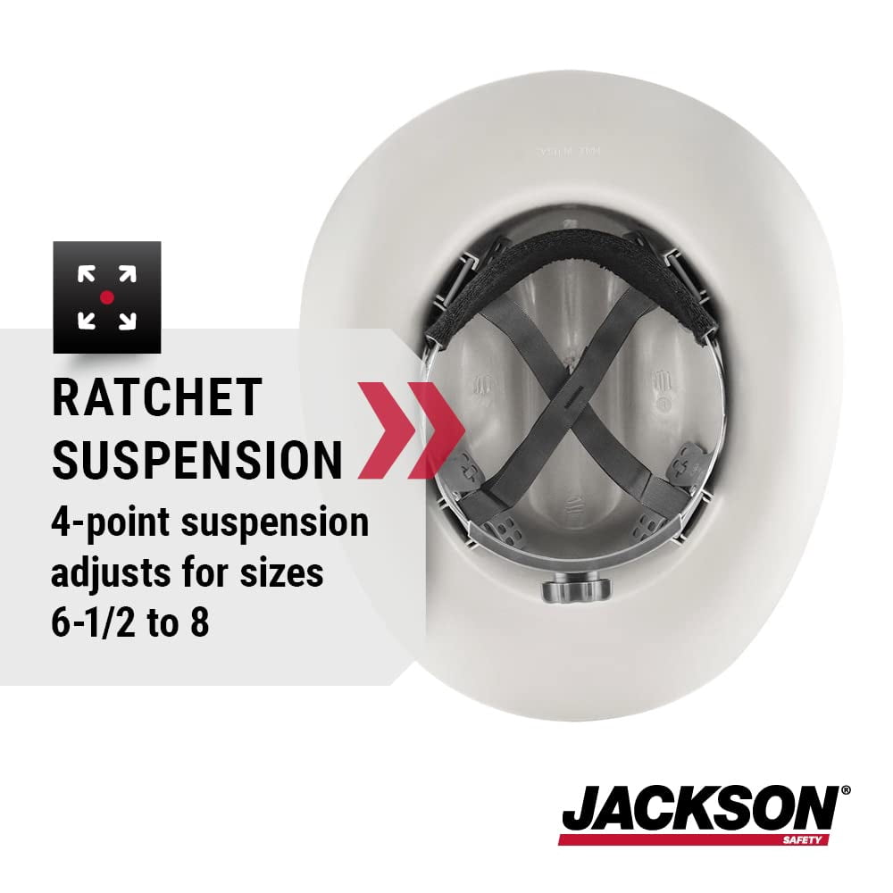 Jackson Safety Western Outlaw Hard Hat (19500), Wide 360-Degree Brim, 4-Pt. Ratchet Suspension, White, 4 Hats / Case