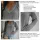 thumbnail image 3 of Camiseta casual de manga larga con cuello en V para mujer, camiseta de manga larga para mujer y niña, gris M, 3 of 4
