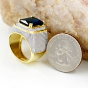 Mens Gold Plated Emerald Cut Simulated Sapphire Ring Wedding Band Super Big CZ Hip Hop Rings for Boys RA408 (Blue,Size 9)