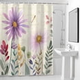 thumbnail image 4 of Watercolor Purple Flowers Fabric Shower Curtain Daisy Leaf Plant Retro Washable Shower Curtains for Bathroom, Waterproof Bath Curtain with Hooks Home Decor 36x72in, 4 of 8