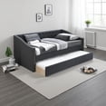 thumbnail image 6 of Daybed Sofa w Slats n Trundle Bed, Nailhead Trim, Charcoal Gray Fabric, 6 of 6