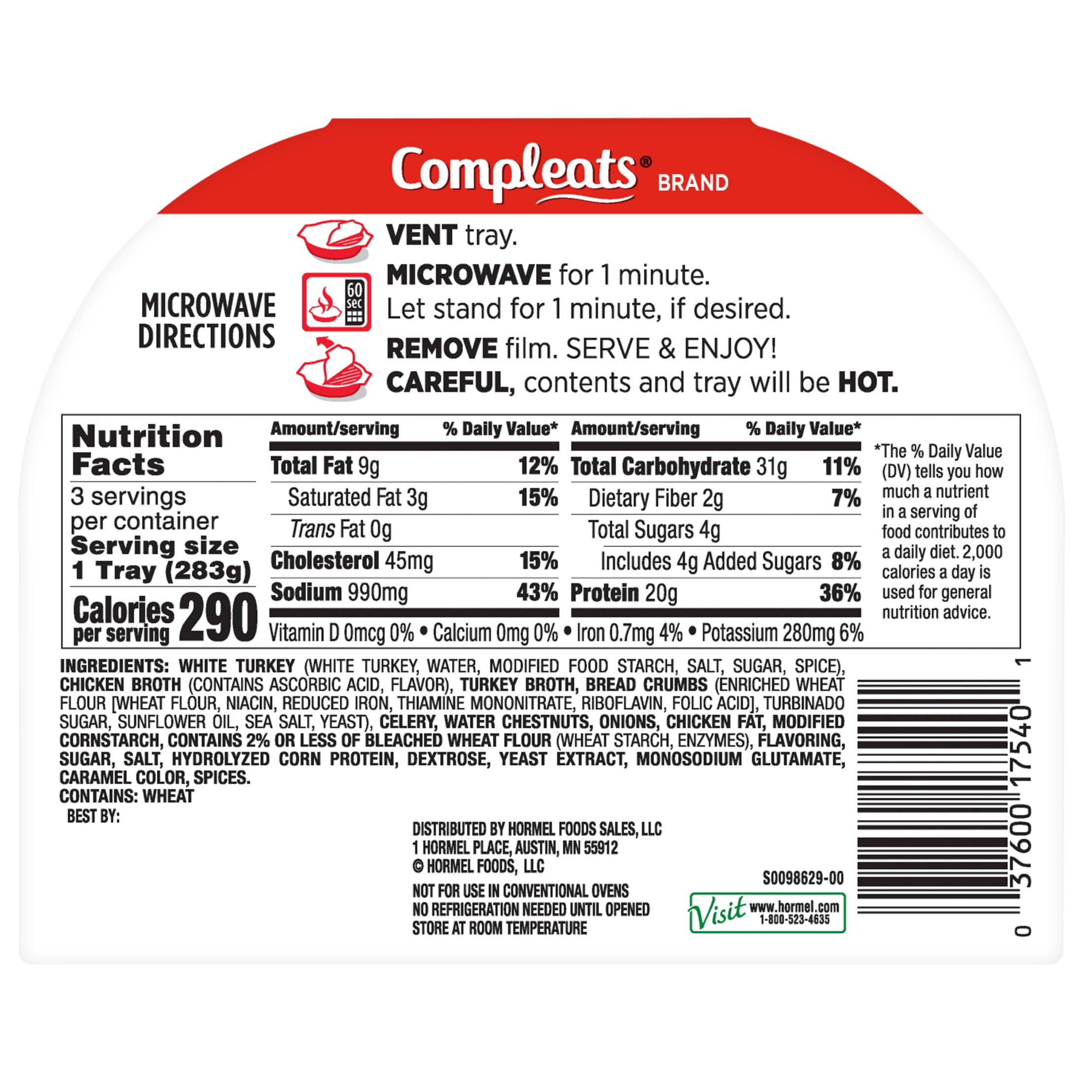 (2 pack) HORMEL COMPLEATS Turkey & Dressing, Shelf Stable, 10 oz Plastic Tray
