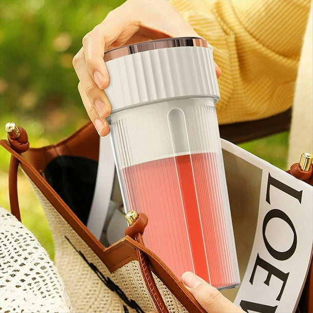 Licuadora PortáTil de 450 Ml, Exprimidores EléCtricos, Mezcladores de Frutas, Minilicuadora Recargable por USB, Exprimidor Personal, 6 Cortadores