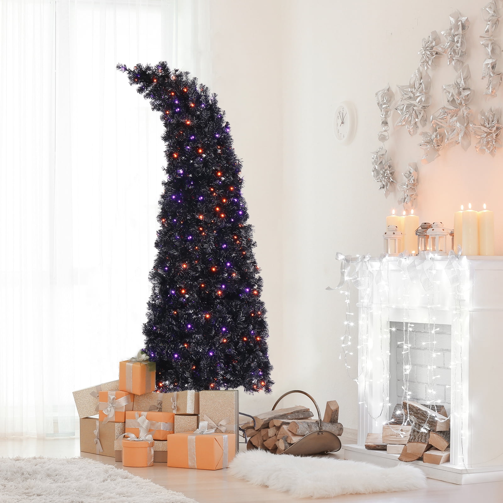 7ft Wizard Hat Shape Automatic Christmas Tree 1050 PVC Branches, 400 LED Lights 10 Functions with Iron 4-Leg Base Remote