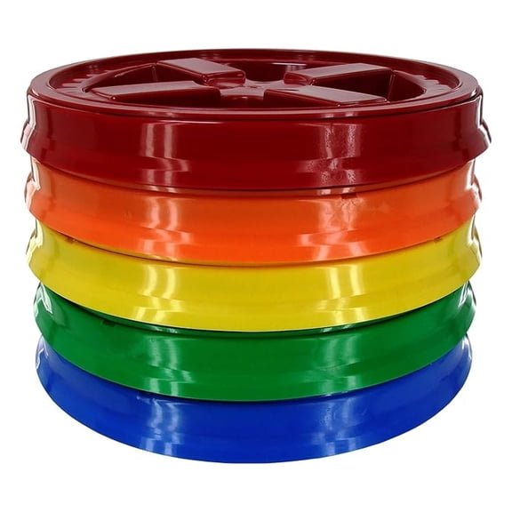 Seal Lid, Assorted Colors, 5 Pack - New! - Boxed! - 5 Gallon Bucket Lids (Fits 3.5, 5, 6, & 7 Gal.) Storage Container Lid by