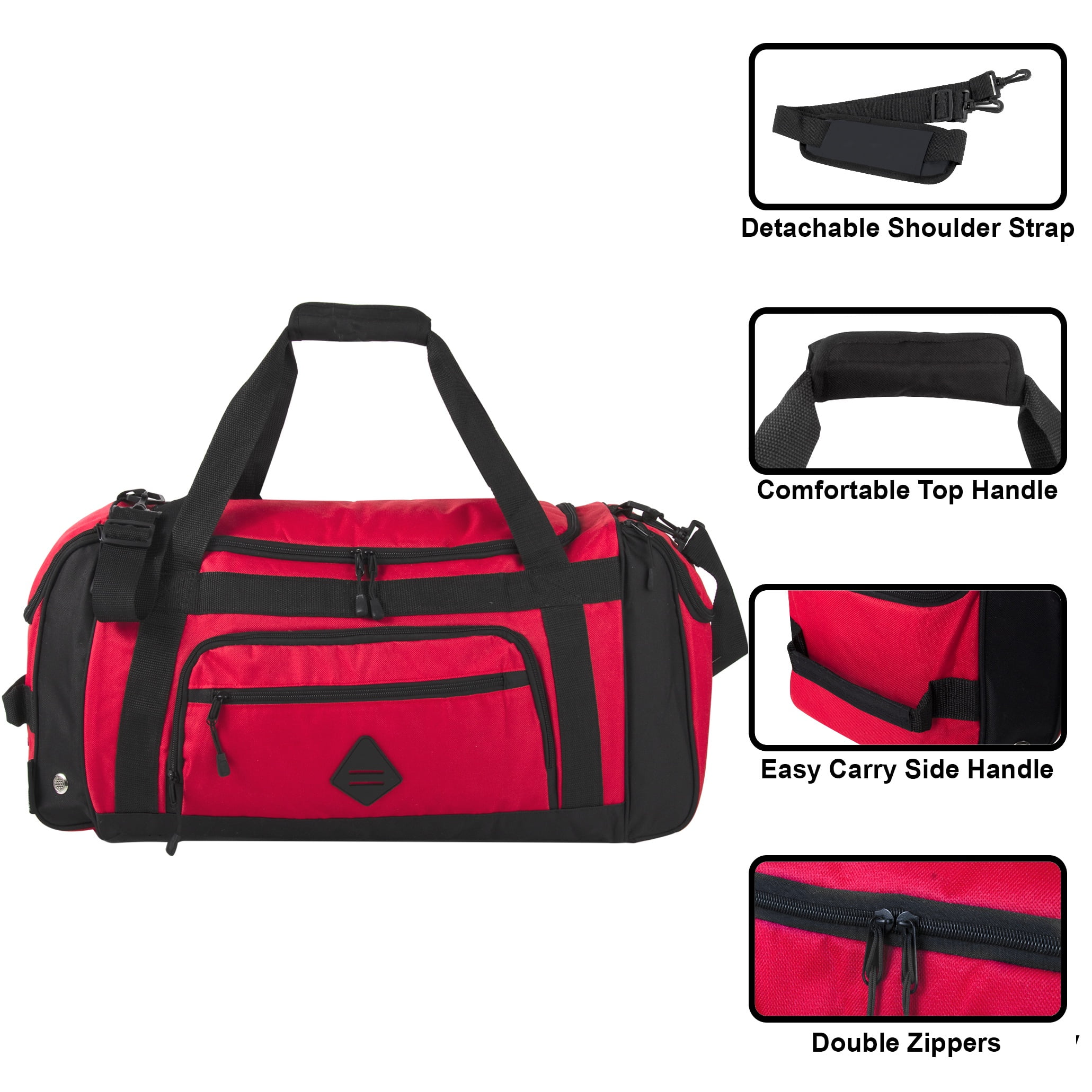 Summit Ridge 24"L Duffel Bag 42 Liter Capacity for Gym Clothes, Sports Equipment, Towels, Sneakers, Travel, Commute in Red
