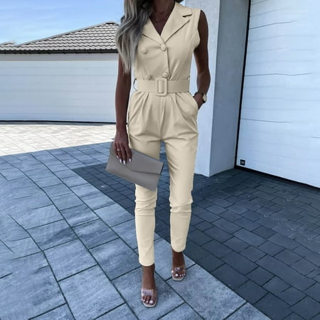 

TIANEK Fashion Bandage Solid Cold Shoulder Suspender Cami Pockets Jumpsuit Pajama Pants Women Reduced Price