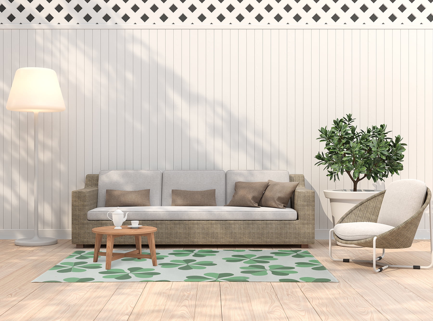 Simply Daisy 5' x 7' Laurel Tree Green Lucky Patch St. Patrick's Day Chenille Indoor/Outdoor Rug