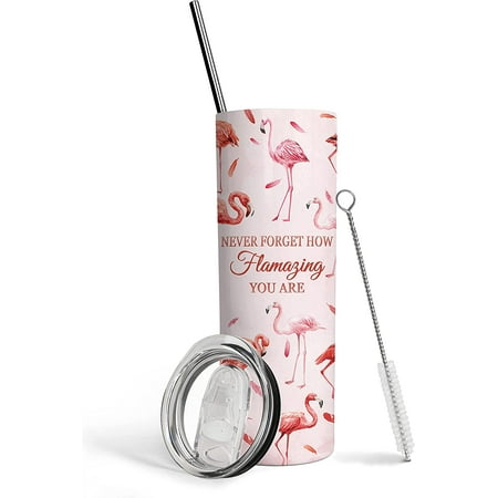 

Flamingo Tumbler With Lid and Straw Stainless Steel 20oz Pink Flamingo Skinny Tumbler Insulated Flamingo Cup Water Bottle Coffee Mug Travel Tumbler Flamingo Gifts for Women