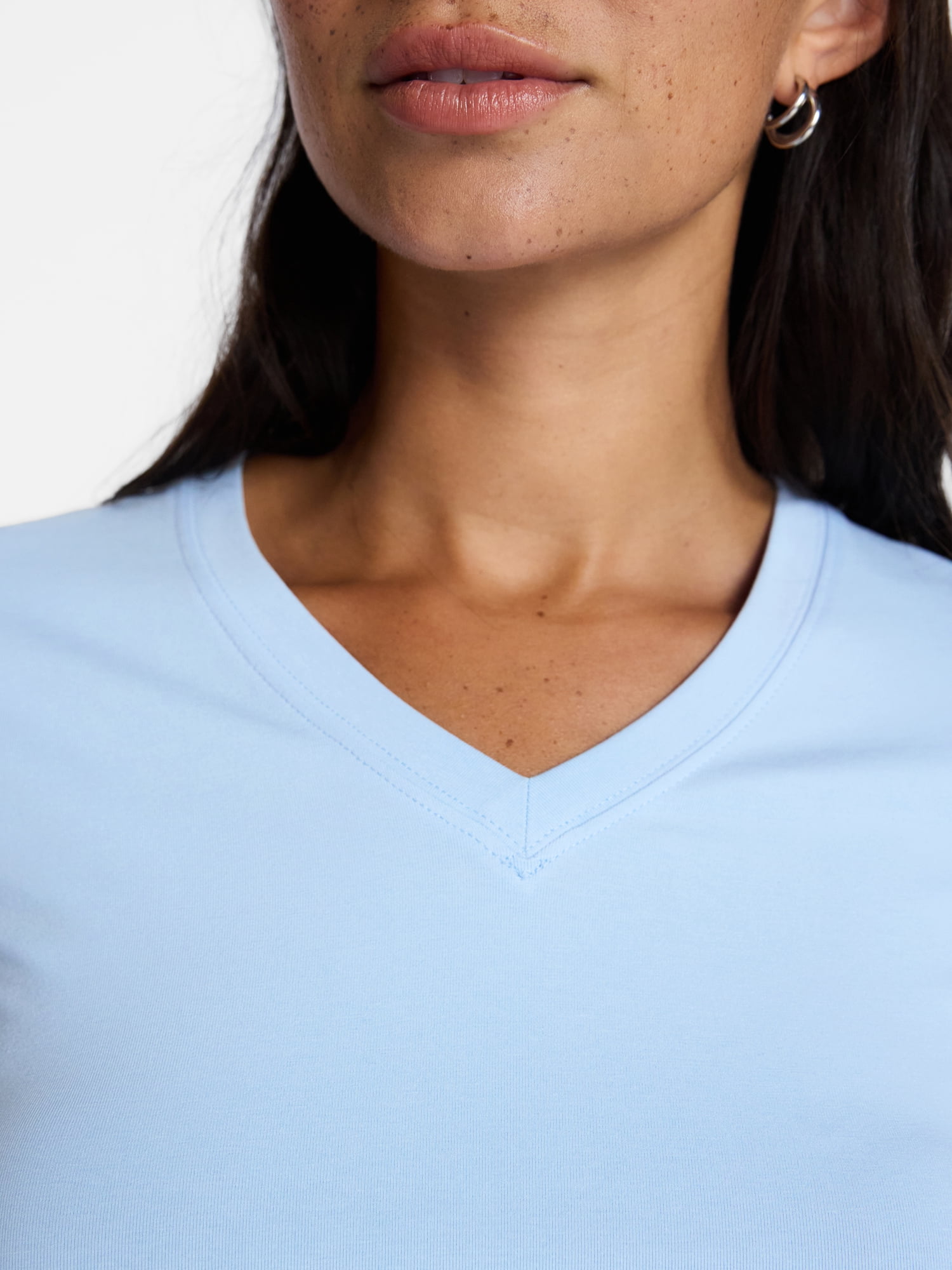 Time and Tru Women's Slim V Neck Tee with Short Sleeves, Sizes XS-XXXL