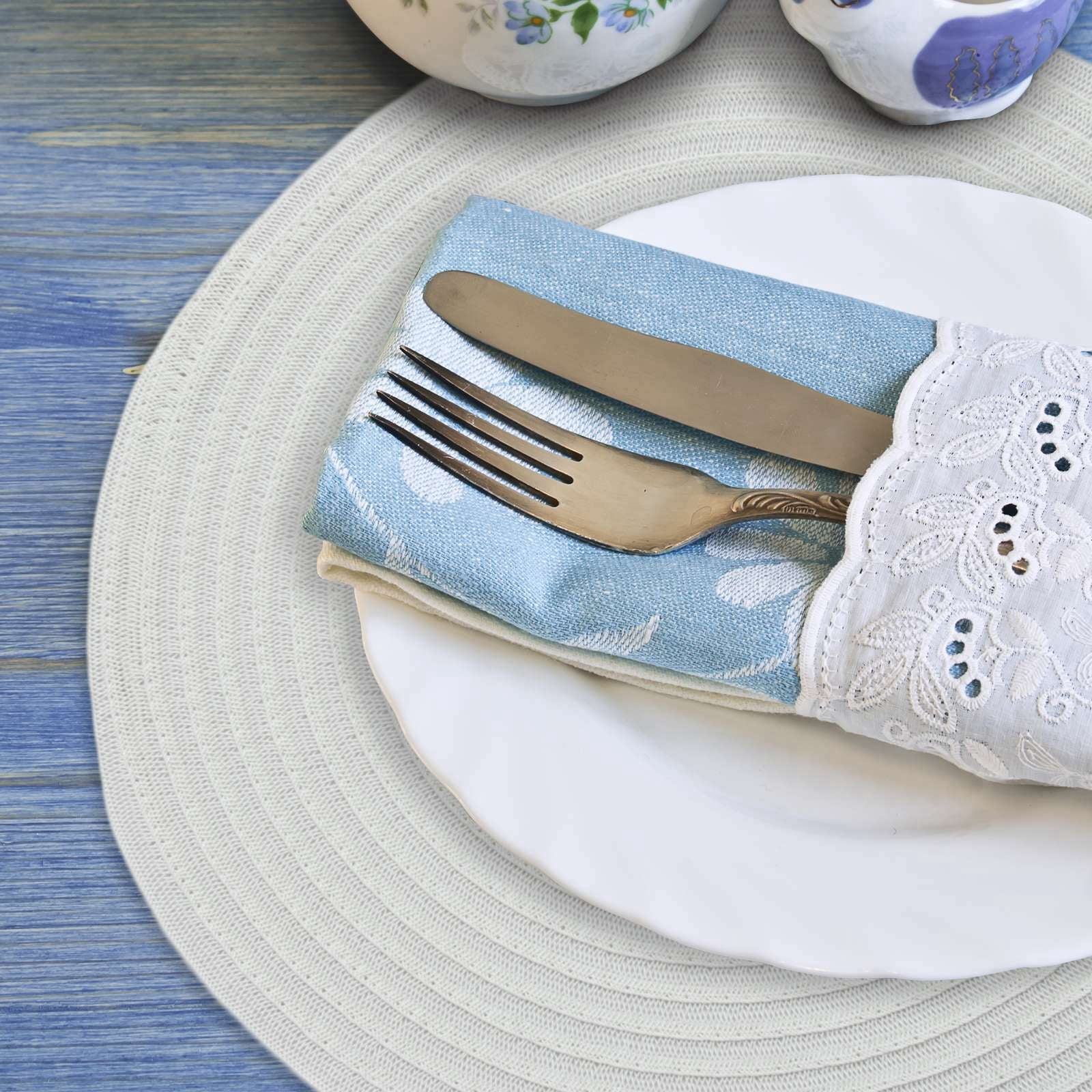 RAY STAR Vinyl Placemats Set of 4, 15in Round Vinyl Weave Placemats, Heat Resistant Wipable Place Mat
