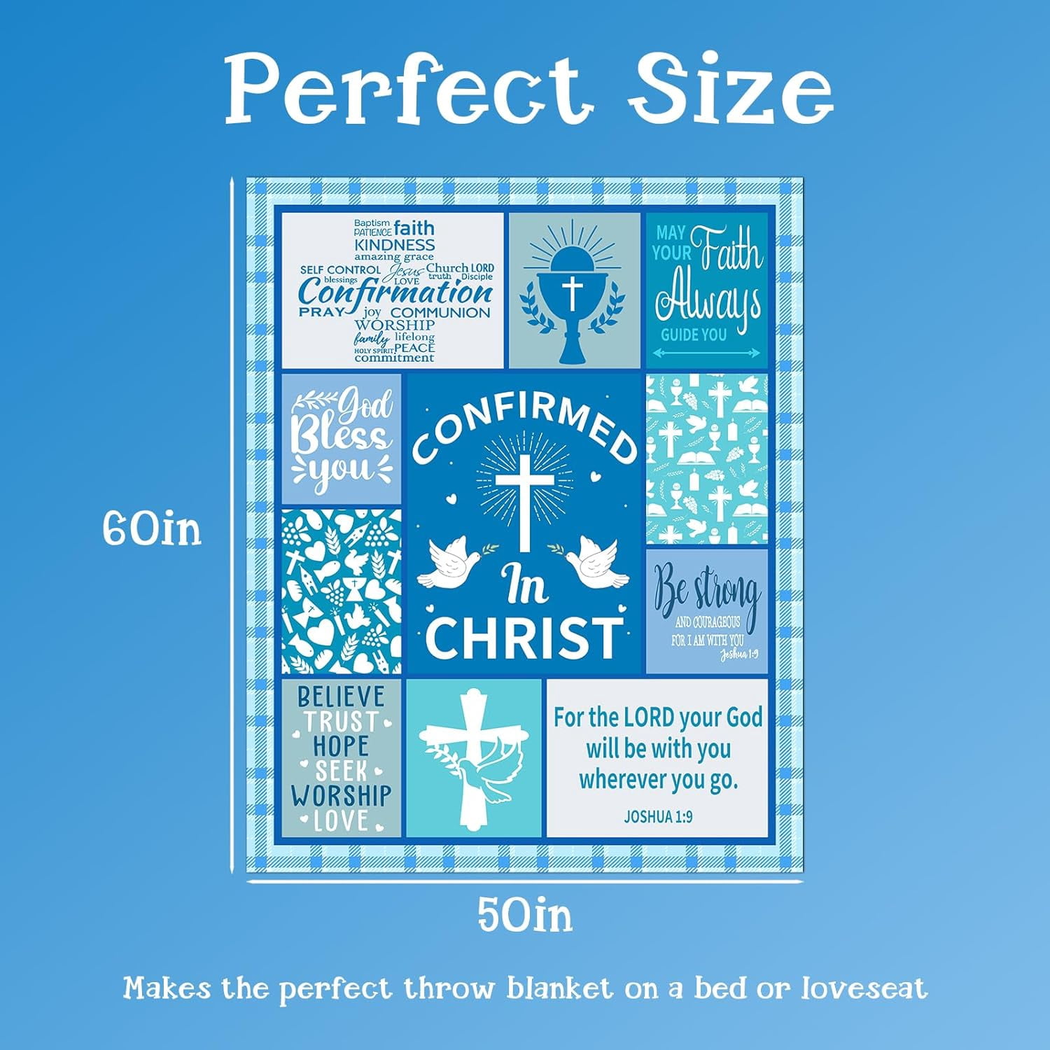 Confirmation Gifts for Teenage Boys, Boy''s Baptism Gifts, Confirmed in Christ Blanket 50" x 60", Christian Gifts for Boy Religious, Christening Gift for Boy