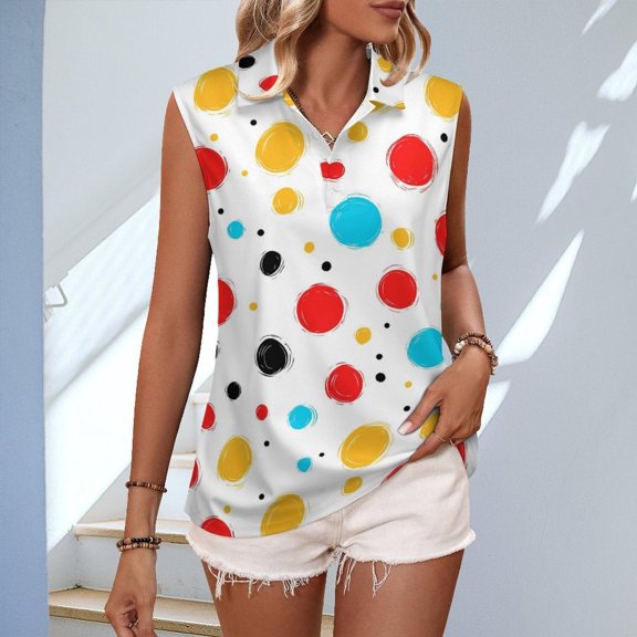 FASHOFT Women's Sleeveless Golf Polo Shirts Tennis Collared Tank Tops UPF 50 Quick Dry V Neck Lightweight Shirt White L