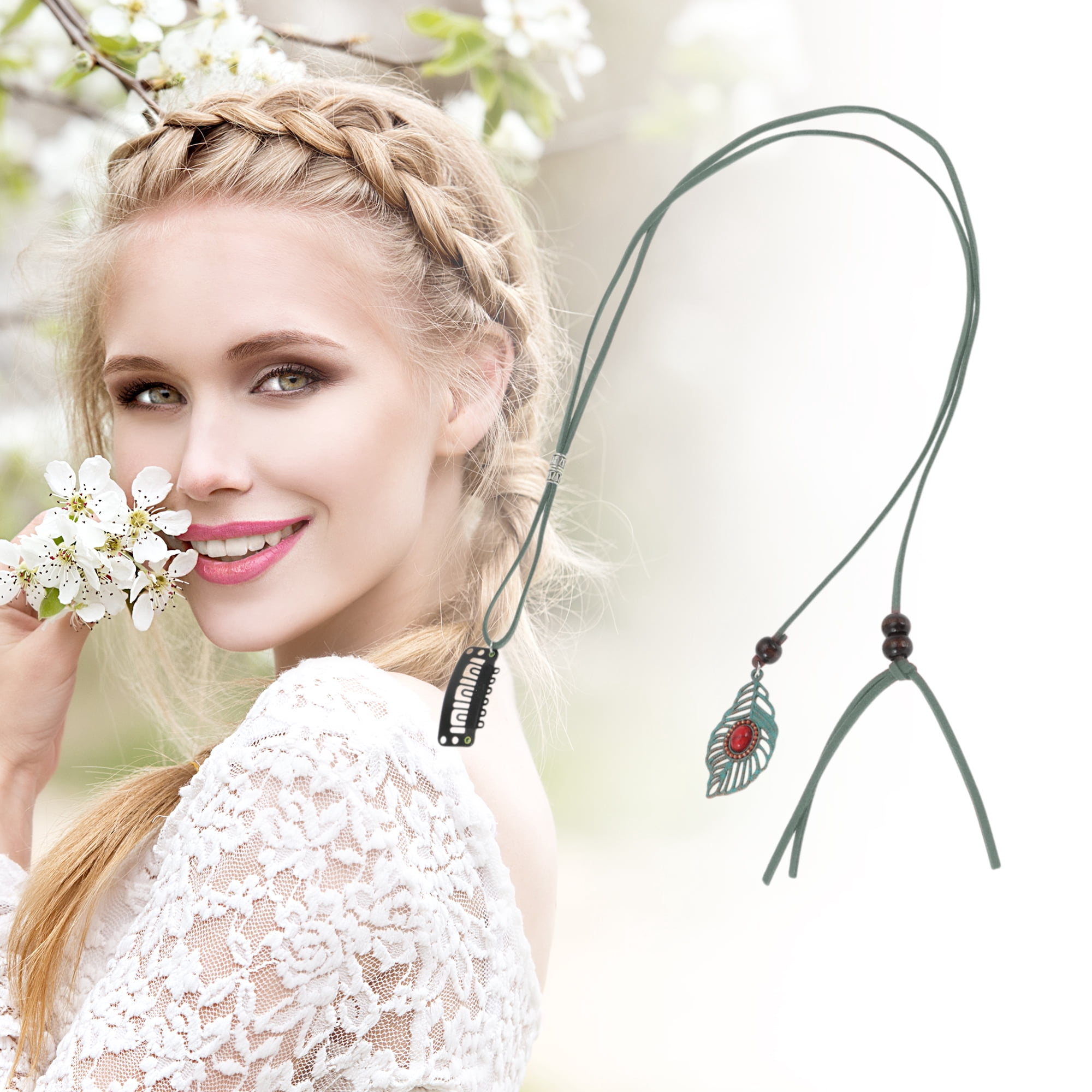 Unique Bargains Elegant Leaf Braided Hair Chain 1Pc Blackish Green 19.69"