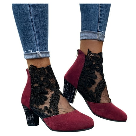 

Oyedens Womens High Heels Dress Boots for Ladies Sexy Lace Pointed Toe Ankle Booties Fall Dressy Pump