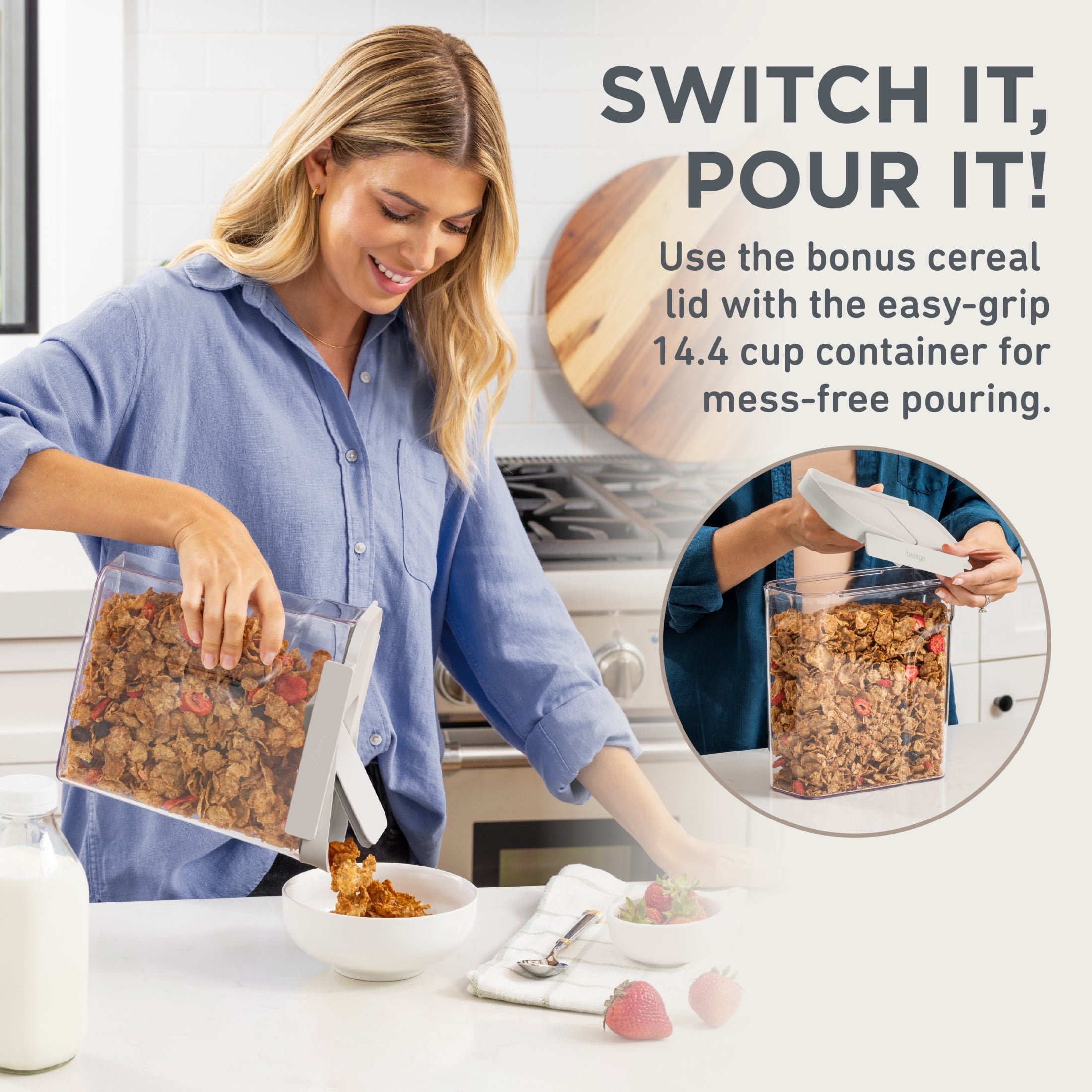 Bentgo Pantry - 22-Piece Airtight Food Storage Containers, Clear and Stackable Kitchen and Pantry Organization Set, Locking Lids for Freshness, Cereal Lid & Scoop, BPA-Free Plastic (White Stone)