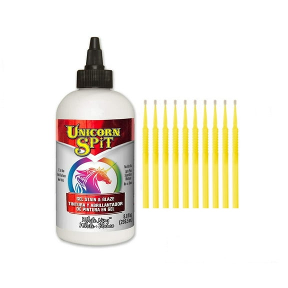 Unicorn SPiT Gel Stain & Glaze in One - 20 Complete Original & Sparkle Paint Collection with 10 TreBBies Fine Detail Sticks (8oz, White Ning)