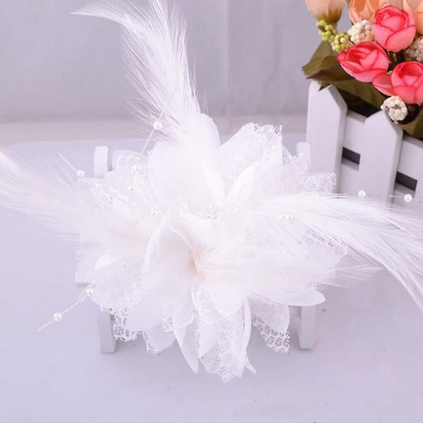 Clip Cheveux Fleur Plume Perle - Fascinator Mariage - Broche Ou Pince - Cadeau Élégant