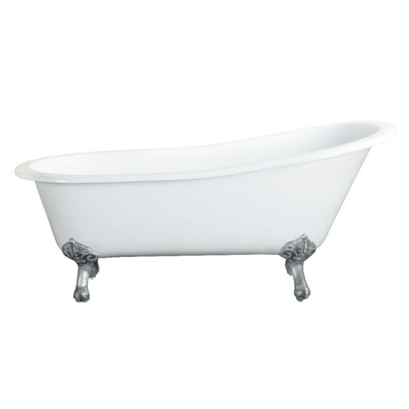 Aqua Eden VCTND673122ZB8 67-Inch Cast Iron Oval Single Slipper Clawfoot Tub (No Faucet Drillings) in White/Brushed Nickel
