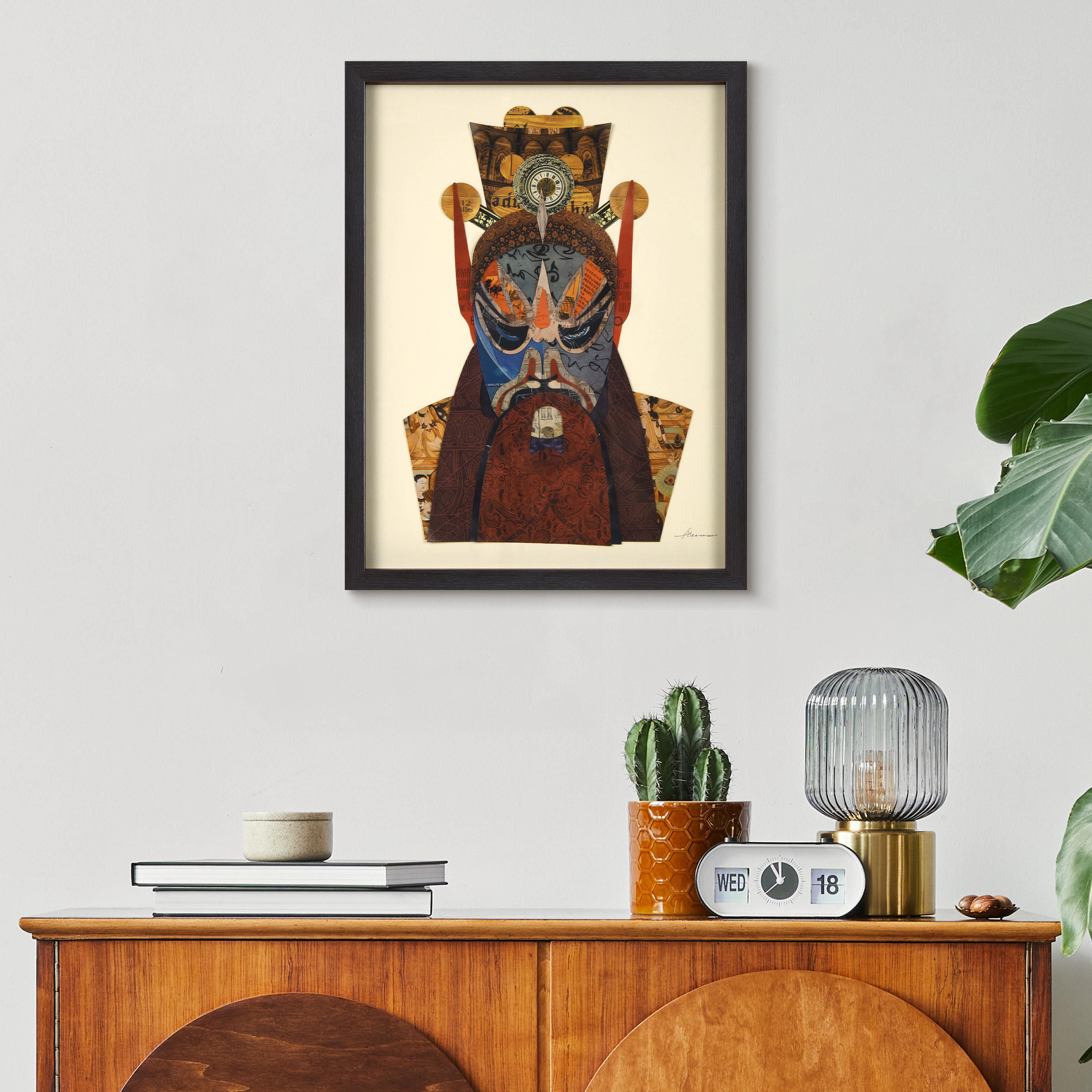 Empire Art Direct Beijing Opera Mask #2 Dimensional Collage Framed Graphic Art Under Glass Wall Art, 25" x 19" x 1.4", Ready to Hang