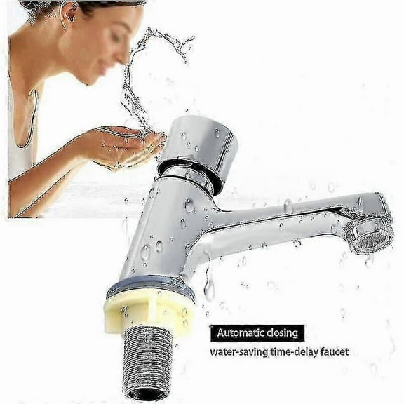 Self Closing Chrome Time Delay Faucet Water Saving Time Delay Basin Sink Faucet Faucet For Kitchen Bathroom Public Silver